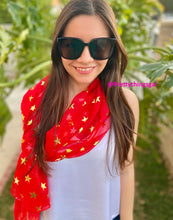 Load image into Gallery viewer, Patriotic Red Scarf with Gold Stars - Lightweight Scarves

